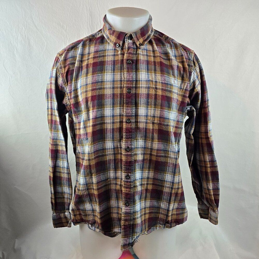 Eddie Bauer Shirt Mens Large Brown Flannel Button Up Plaid Outdoors Gorpcore